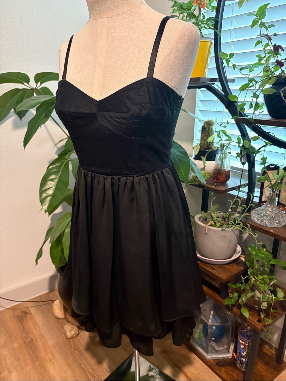 Black Spaghetti-Strap Mini Dress by one international GUC Flowy skirt
